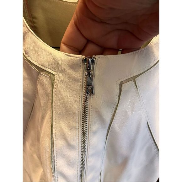 Guess White Faux Leather Delicate Pieced Zip Up Jacket sz XL NWT - Picture 3 of 10
